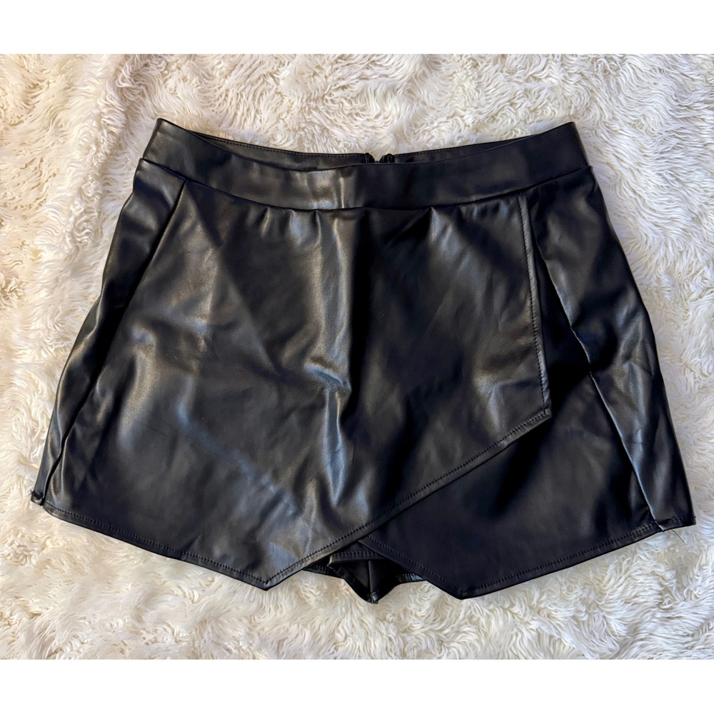 Lovely Day Faux Leather Skort Large Black Wrap Front Edgy Moto Goth Grunge Chic